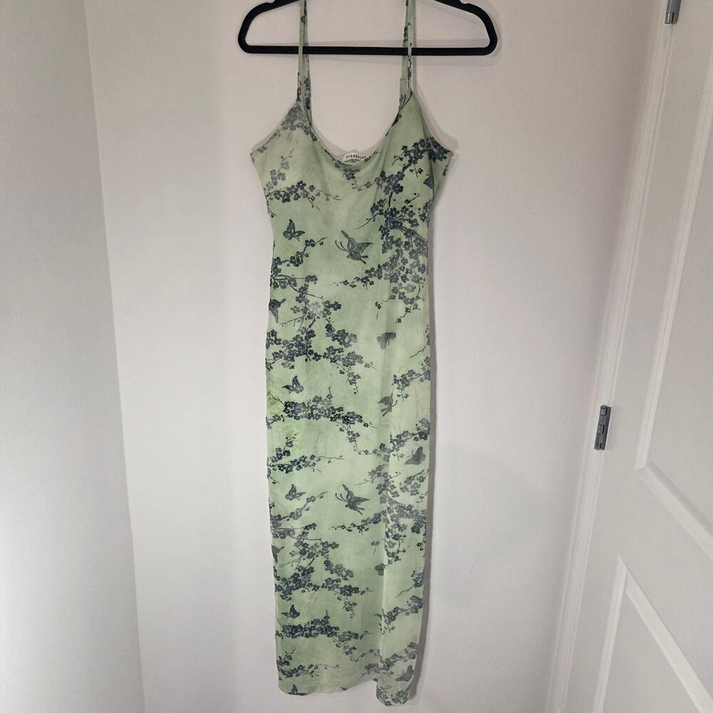 Y2k Ethereal Fairy Floral Butterfly Mesh Green Midi Dress w/ Slit XL Stretchy